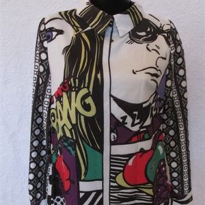 MONS Vintage Style Pop Art Blouse Size M